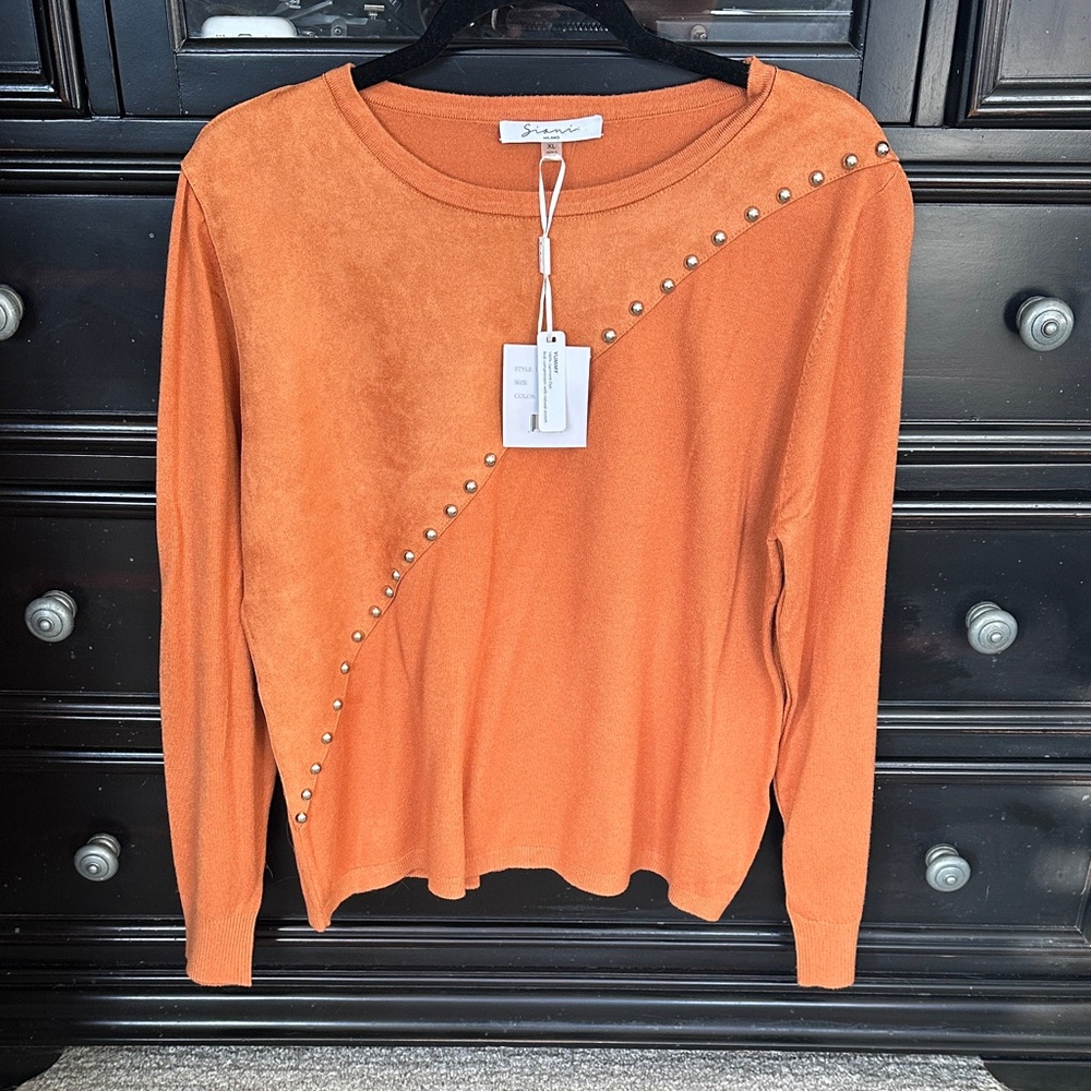 Orange Long Sweater with studs